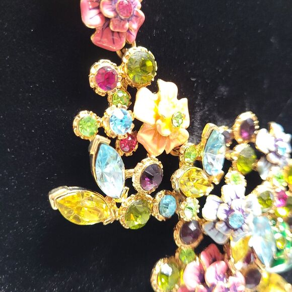 Joan Rivers Enamel Crystal 21" Necklace Earrings Statement Flowers cluster Fairy - Picture 5 of 14